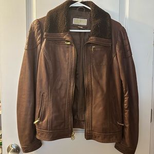 Brown Leather Jacket with Gold Accents